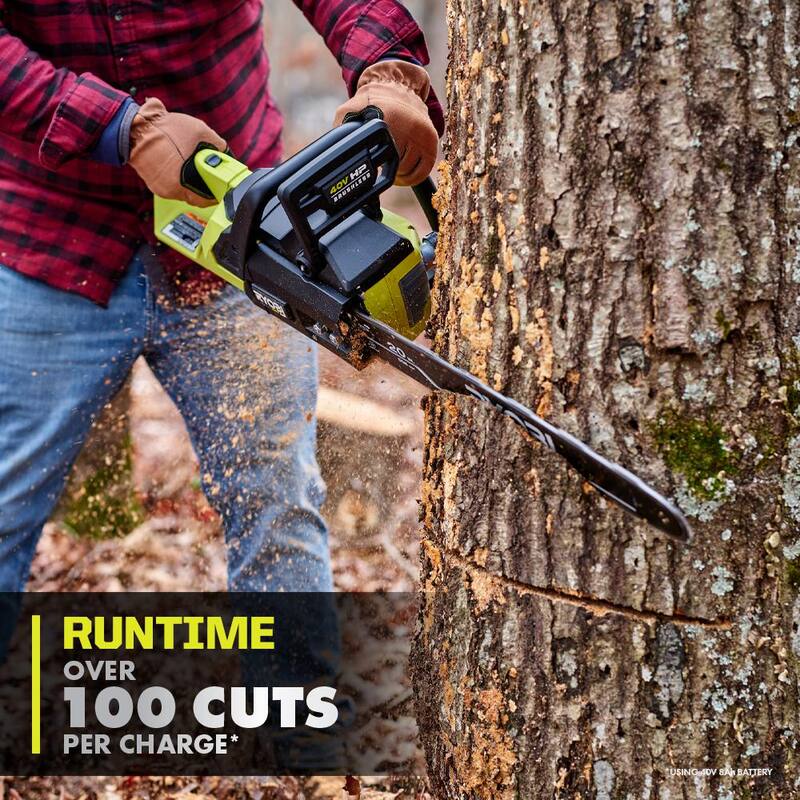 Motosierra con batería RYOBI 40V HP Brushless de 20 in. con batería de 8.0 Ah y cargador rápido - RY405110
