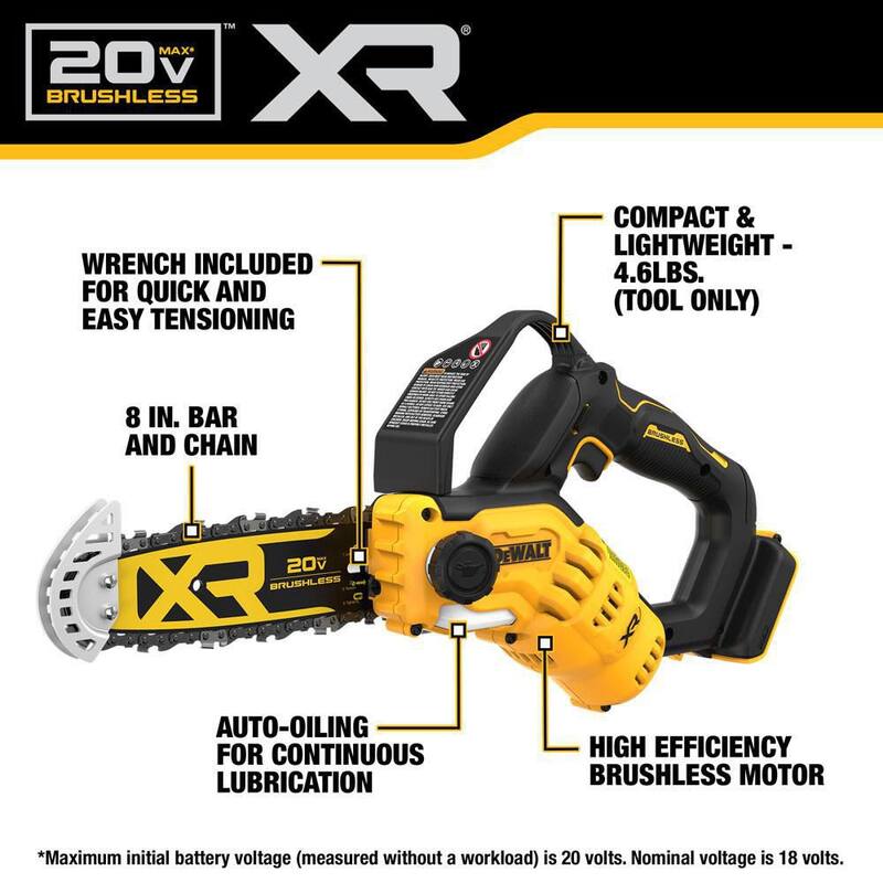 DEWALT 20V MAX 8 in. Sierra de poda inalámbrica con batería sin escobillas (Herramienta solamente) - DCCS623B