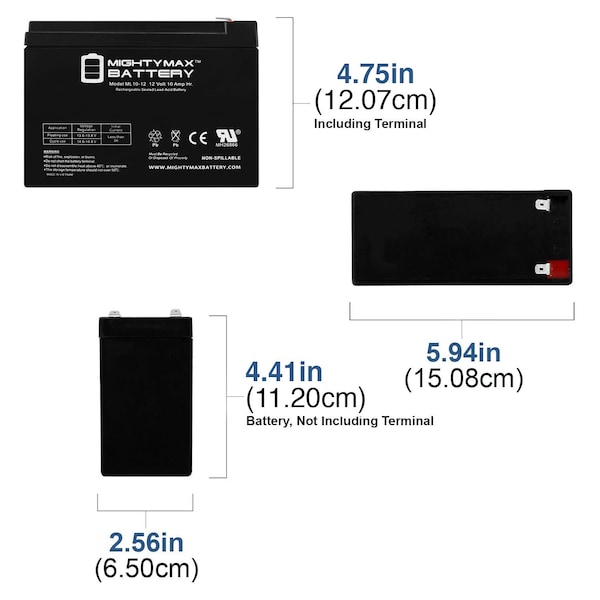 Mighty Max Battery ML10-12 - 12V 10AH BP10-12 PWL12V100 A512 10.0SR 10.0S Replacement Battery - 2PK - MAX3430510