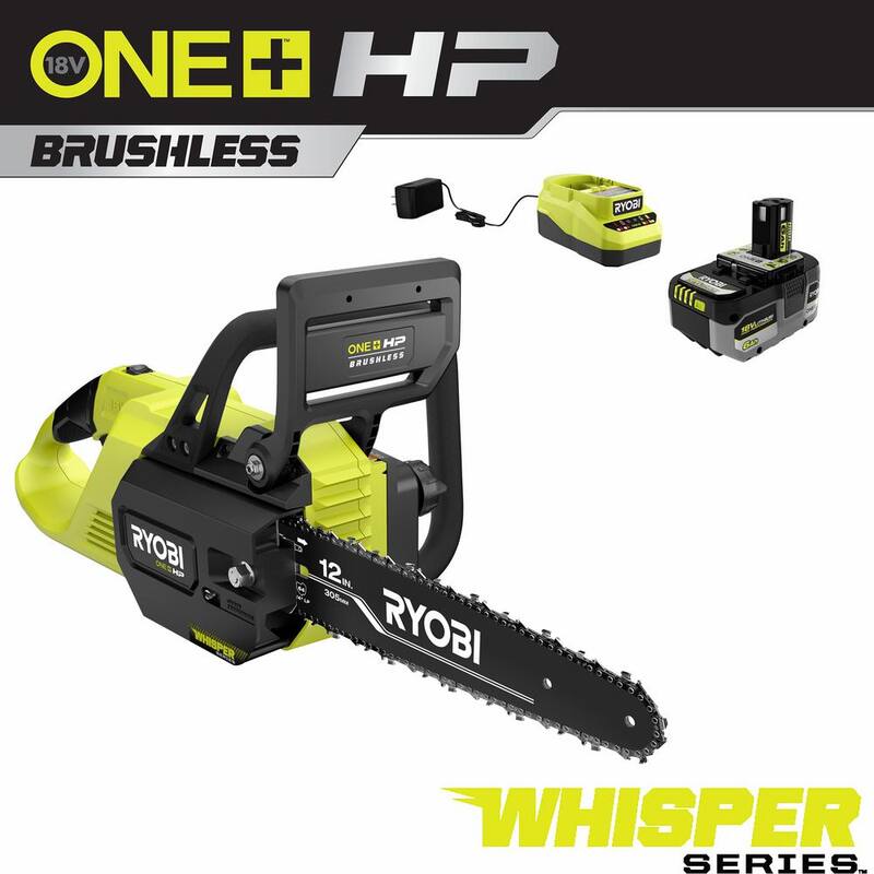 RYOBI ONE+ HP 18V Brushless Whisper Series 12 in. Battery Chainsaw con Batería de 6.0 Ah y Cargador - P2570