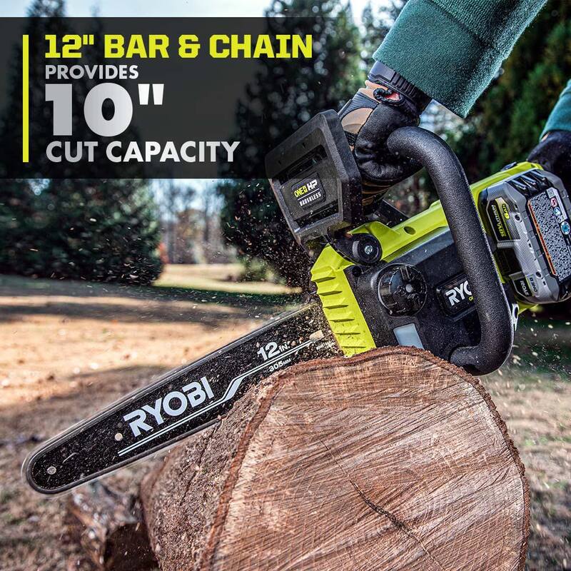 RYOBI ONE+ HP 18V Brushless Whisper Series 12 in. Battery Chainsaw con Batería de 6.0 Ah y Cargador - P2570