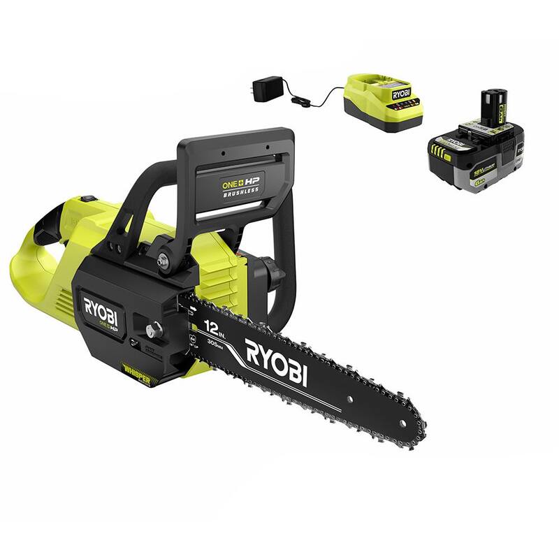 RYOBI ONE+ HP 18V Brushless Whisper Series 12 in. Battery Chainsaw con Batería de 6.0 Ah y Cargador - P2570