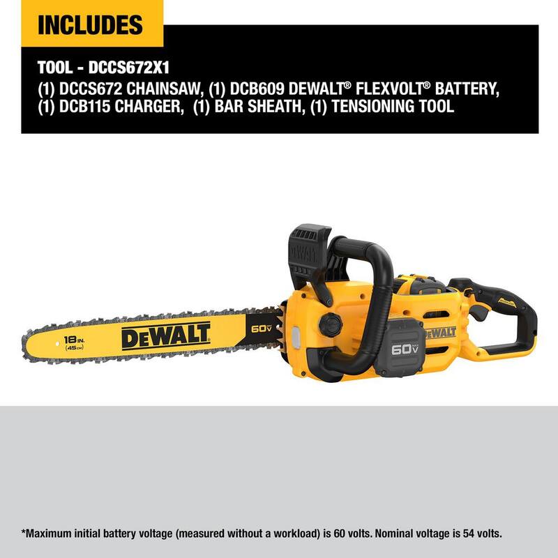 DEWALT FLEXVOLT 60V MAX 18 pulgadas. Sierra eléctrica inalámbrica sin escobillas con batería (1) FLEXVOLT 3 Ah y cargador - DCCS672X1