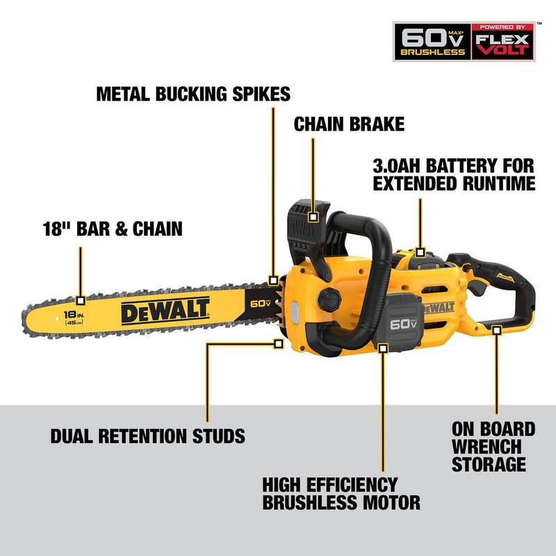 DEWALT FLEXVOLT 60V MAX 18 pulgadas. Sierra eléctrica inalámbrica sin escobillas con batería (1) FLEXVOLT 3 Ah y cargador - DCCS672X1