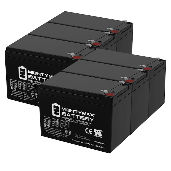 Mighty Max Battery 12V 15AH F2 Battery Replacement for Excel XL-12120 - 6 Pack - ML15-12MP67012818481