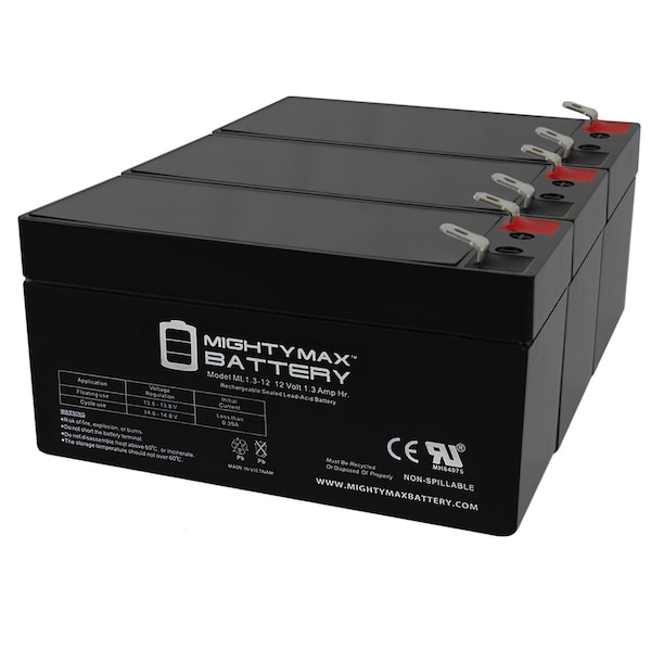 Mighty Max Battery 12V 1.3Ah Battery Replacement for Hitachi HP1.2-12 - 3 Pack - ML1.3-12MP3132108