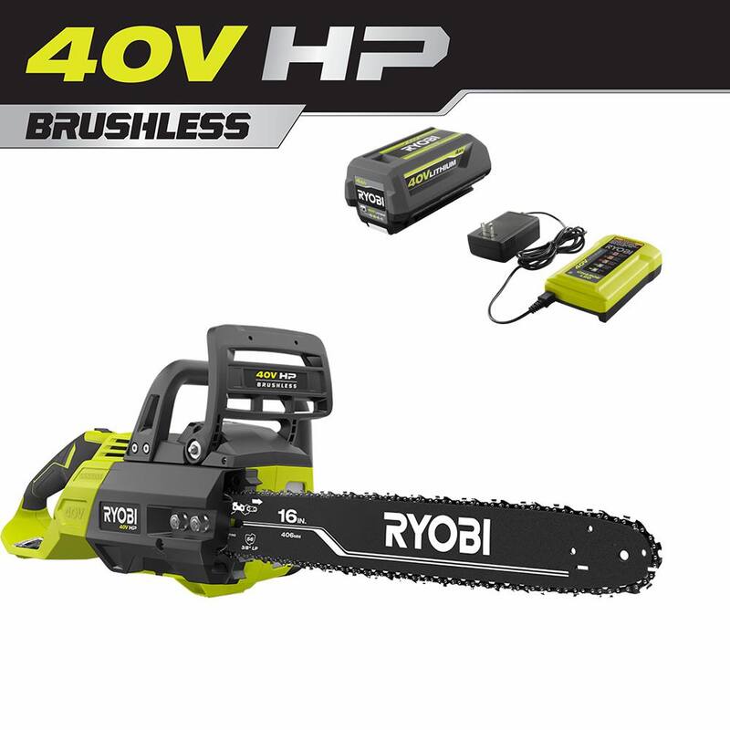 Motosierra a batería RYOBI 40V HP Brushless de 16 pulgadas con batería de 4.0 Ah y cargador - RY40550