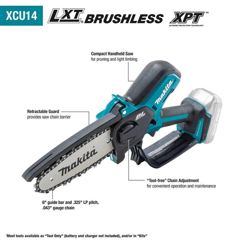 Makita 18V LXT Sierra de cadena inalámbrica de 6 pulgadas con tecnología Lithium-Ion sin escobillas (herramienta solamente) - XCU14Z