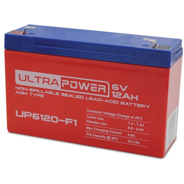 Ultrapower 6V 12Ah F1 AGM Battery Upgrade for Zareba 10 Mile Solar Charger Alarm System - UP6120-F1