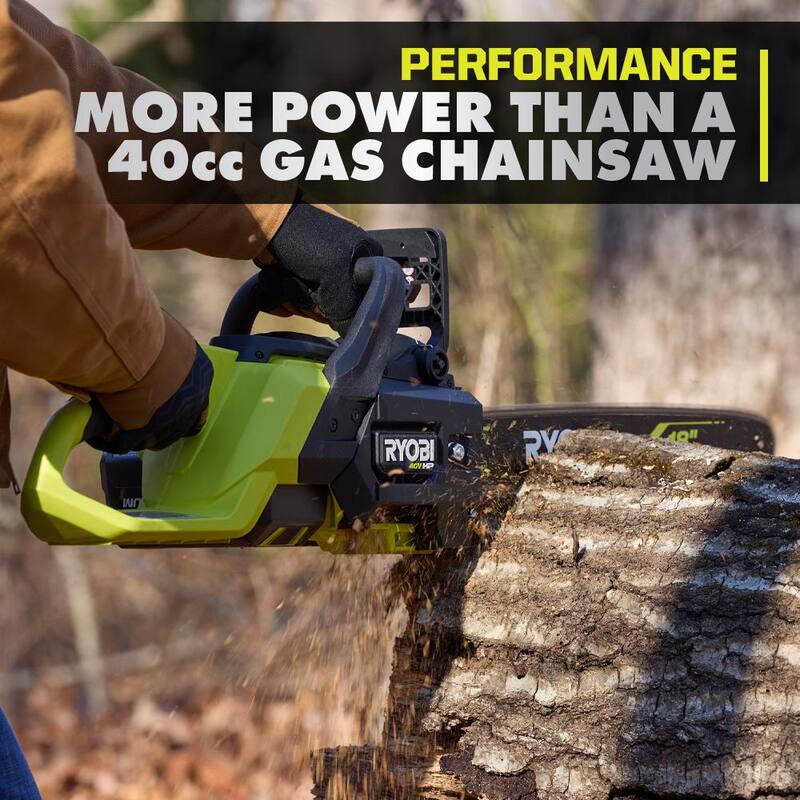 RYOBI 40V HP Brushless 18 in. Kit de sierra de cadena a batería sin cable - Batería de 6.0 Ah y cargador rápido incluidos - RY40HPCW01K