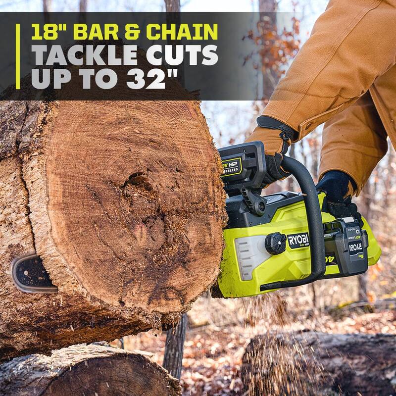 RYOBI 40V HP Brushless 18 in. Kit de sierra de cadena a batería sin cable - Batería de 6.0 Ah y cargador rápido incluidos - RY40HPCW01K
