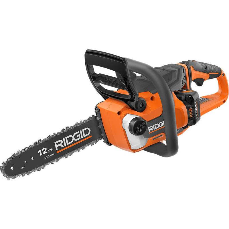 Motosierra eléctrica con batería de litio de 18V sin escobillas de 12 pulgadas RIDGID con batería de salida máxima de 6.0 Ah y cargador - R01101K
