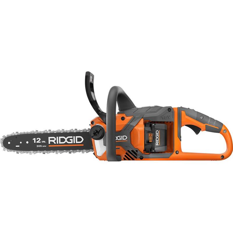 Motosierra eléctrica con batería de litio de 18V sin escobillas de 12 pulgadas RIDGID con batería de salida máxima de 6.0 Ah y cargador - R01101K