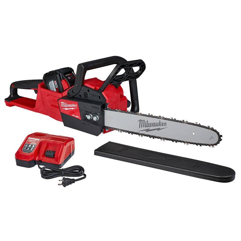 Kit de motosierra a batería Milwaukee M18 FUEL de 16 pulgadas con batería de 18V y motor sin escobillas, incluye batería de 12.0 Ah y cargador rápido M18 - 2727-21HD
