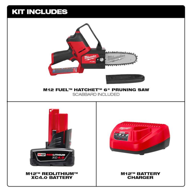 Podadora de poda Milwaukee M12 FUEL de 12V con batería de iones de litio sin escobillas de 6 pulgadas, kit con batería de 4.0 Ah y cargador - 2527-21