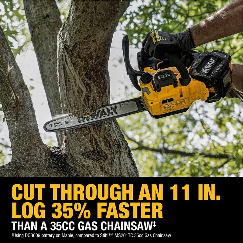 DEWALT FLEXVOLT 60V MAX 14 pulgadas. Sierra de cadena inalámbrica con mango superior con batería recargable y kit de (2) baterías FLEXVOLT 3 Ah y cargador - DCCS674X2