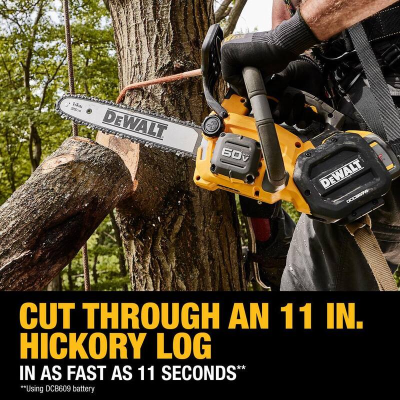 DEWALT FLEXVOLT 60V MAX 14 pulgadas. Sierra de cadena inalámbrica con mango superior con batería recargable y kit de (2) baterías FLEXVOLT 3 Ah y cargador - DCCS674X2