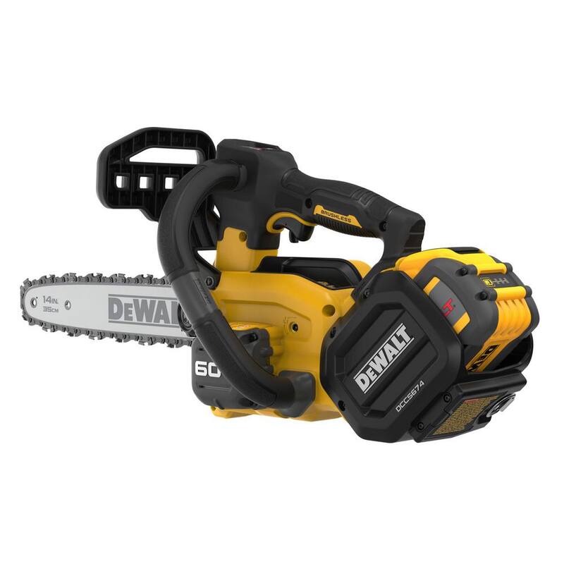DEWALT FLEXVOLT 60V MAX 14 pulgadas. Sierra de cadena inalámbrica con mango superior con batería recargable y kit de (2) baterías FLEXVOLT 3 Ah y cargador - DCCS674X2