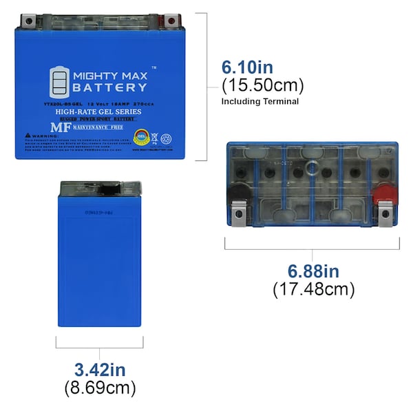 Mighty Max Battery YTX20L-BS GEL 12V 18AH Battery for Harley 1340cc FXD, FXST 1997-99 - YTX20L-BSGEL92