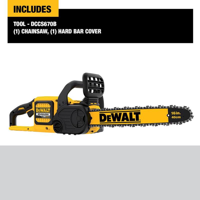 DEWALT FLEXVOLT 60V MAX 16 pulgadas. Sierra de cadena inalámbrica sin escobillas con batería (Herramienta solamente) - DCCS670B