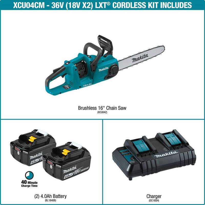 Si no traduces la marca del producto, el título sería:

Kit de sierra eléctrica con batería de iones de litio sin escobillas de 18V X2 (36V) de 16 pulgadas de Makita LXT (4.0Ah) - XCU04CM