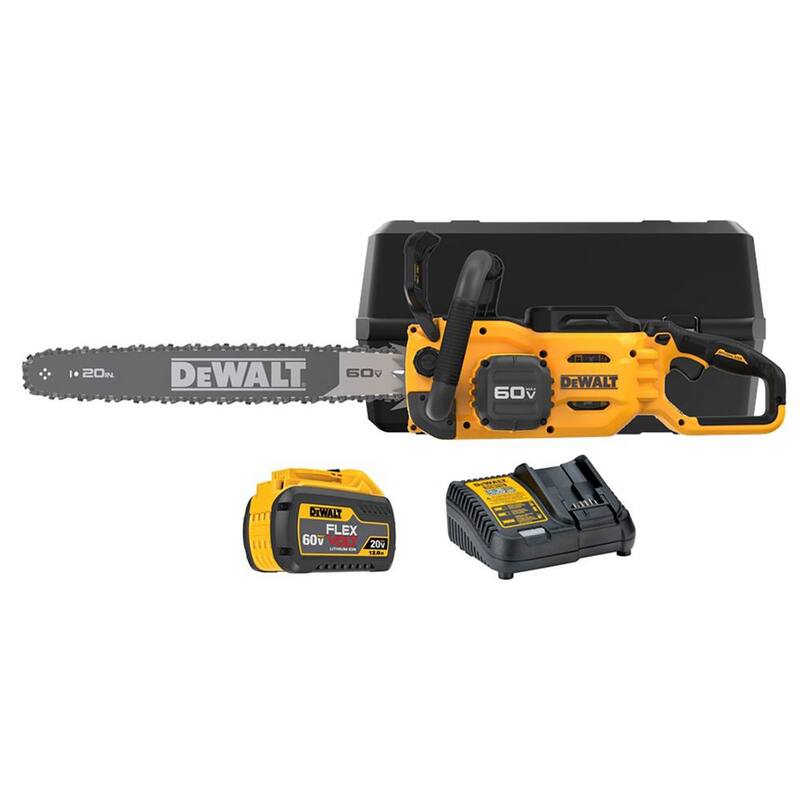 DEWALT FLEXVOLT 60V MAX 20 pulgadas. Kit de motosierra eléctrica inalámbrica sin escobillas con estuche de transporte con (1) batería FLEXVOLT 4 Ah y cargador - DCCS677Y1