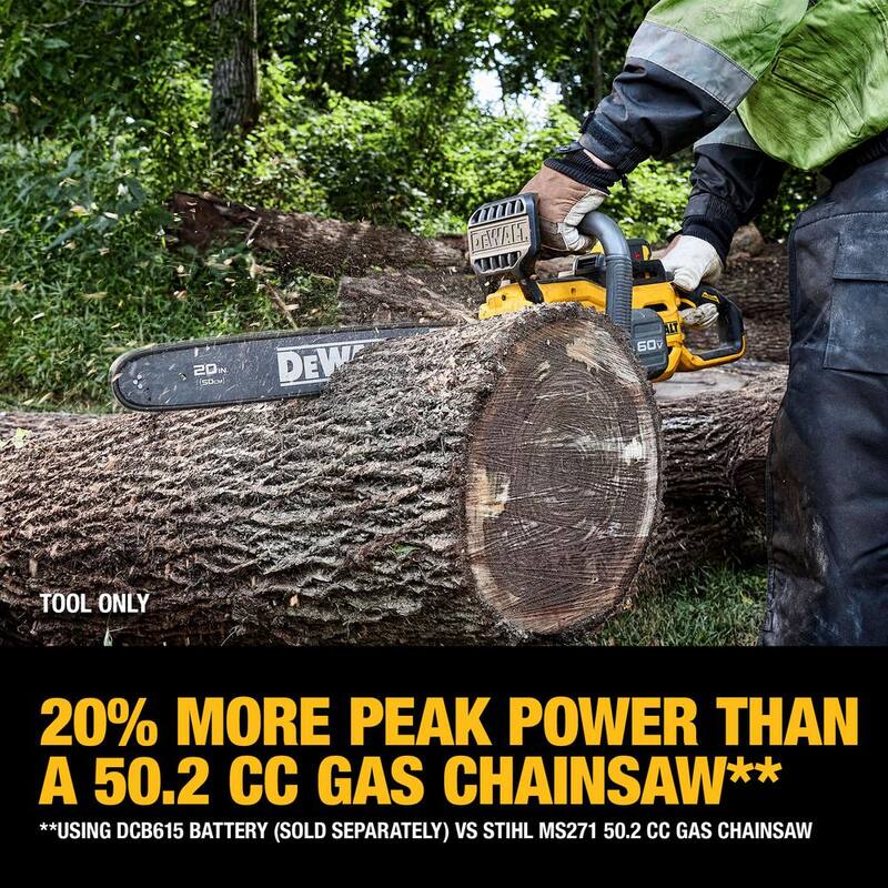 DEWALT FLEXVOLT 60V MAX 20 pulgadas. Kit de motosierra eléctrica inalámbrica sin escobillas con estuche de transporte con (1) batería FLEXVOLT 4 Ah y cargador - DCCS677Y1