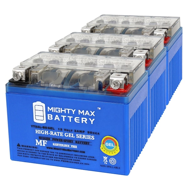 Mighty Max Battery YTX4L-BSGEL 12V 3AH GEL Replacement Battery compatible with BRP 50 DS50, Quest 02-06 - 3PK - MAX4034225