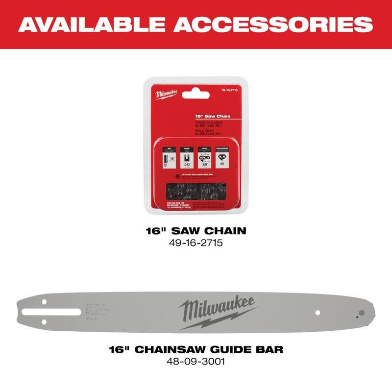Kit de motosierra con batería sin escobillas Milwaukee M18 FUEL de 16 in. y 18V de iones de litio con 12.0Ah, motosierra de mano de 16 in. - 2727-21HD-49-16-2715.