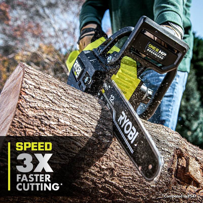 RYOBI ONE+ HP 18V Brushless Whisper Series 12 pulgadas Motosierra a batería con cadena extra, barra y aceite para cadena, batería de 6.0 Ah y cargador - P2570-CMB1