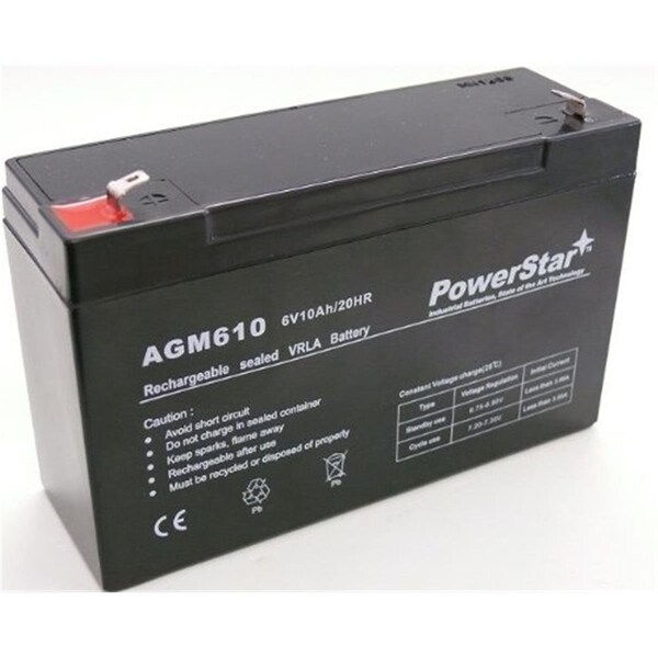 Powerstar 6V 10Ah Sealed Lead Acid Battery For Emergency Lighting Security - PO46425