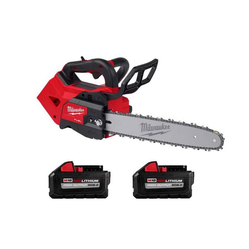Motosierra inalámbrica Milwaukee M18 FUEL de 18 voltios con batería de iones de litio de 14 pulgadas y motor sin escobillas con mango superior, incluye (2) baterías de alto rendimiento de 8.0 Ah - 2826-20T-48-11-1880-48-11-1880