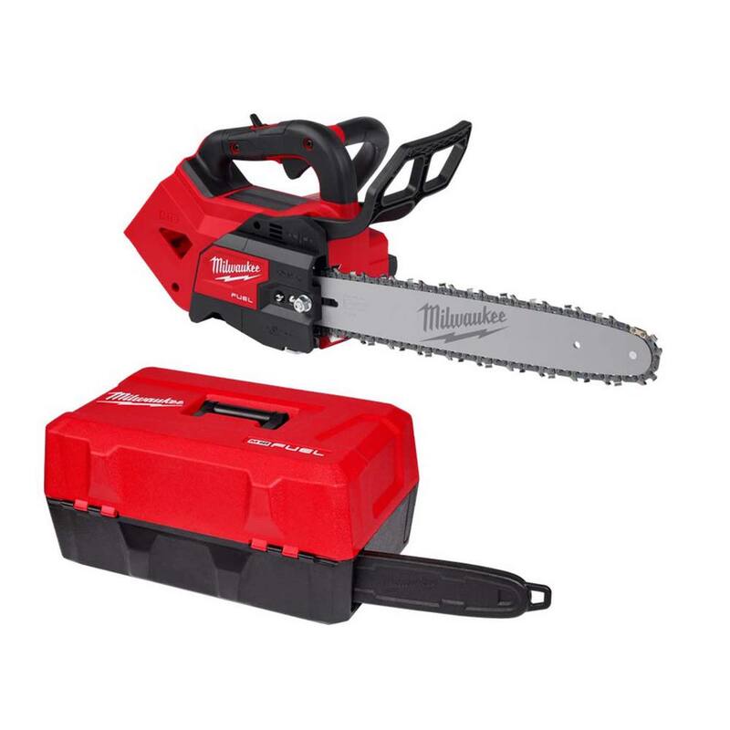 Motosierra inalámbrica Milwaukee M18 FUEL de 14 pulgadas, 18V, con batería de ion de litio sin escobillas, y estuche de transporte para motosierra con asa superior - 2826-20T-49-16-2746