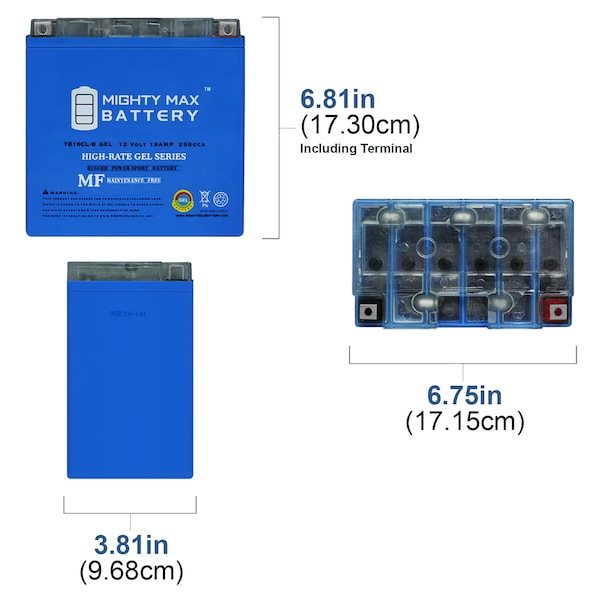 Mighty Max Battery YB16CL-B GEL 12V 19AH Battery Replacement for Yamaha 1100 VX 09-18 - YB16CL-BGEL76