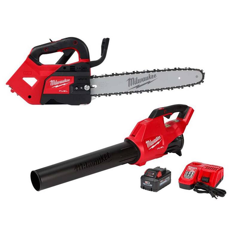 Milwaukee M18 FUEL 14 pulgadas. Motosierra inalámbrica con mango superior de 18V de iones de litio sin escobillas con kit de soplador, batería de 8.0 Ah y cargador rápido - 2826-20T-2724-21HD
