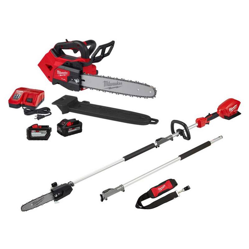 Milwaukee M18 FUEL 14 pulgadas Sierra de cadena inalámbrica con batería de 18V de iones de litio sin escobillas, mango superior, kit con podadora, batería de 8.0 Ah, batería de 12.0 Ah, cargador - 2826-22T-2825-20PS