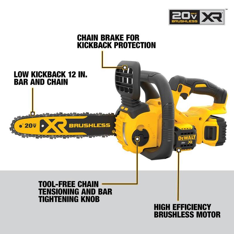 DEWALT 20V MAX 12in. Kit de sierra eléctrica inalámbrica sin escobillas con batería (1) de 5Ah, cargador y estuche - DCCS620P1W6KBOX