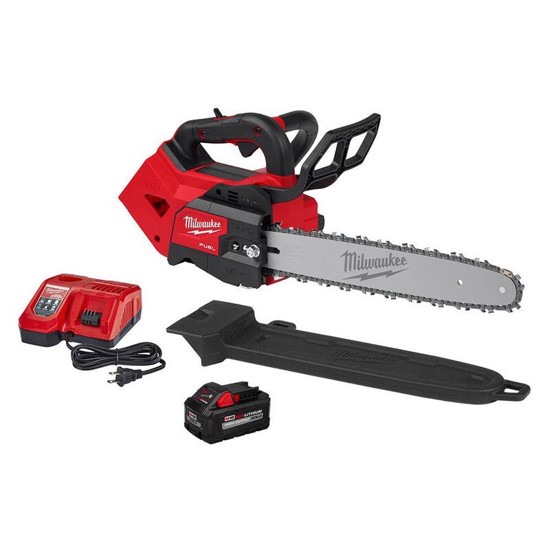 Kit de motosierra inalámbrica Milwaukee M18 FUEL de 14 pulgadas con batería de iones de litio de 18V y cepillo sin escobillas con mango superior, con batería de 8.0 Ah y cargador rápido - 2826-21T