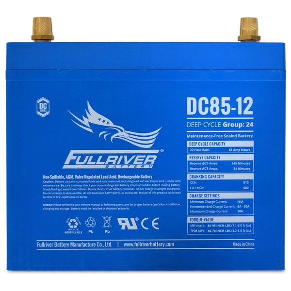 Fullriver 12V 85Ah 510 CCA Deep Cycle AGM Battery Group 24 - DC85-12