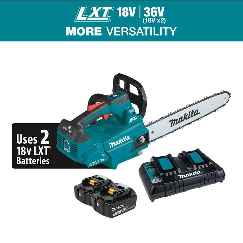 Makita LXT 16 pulgadas 18V X2 (36V) Sierra de Cadena con Mango Superior a Batería de Iones de Litio sin Escobillas Kit (5.0Ah) - XCU09PT