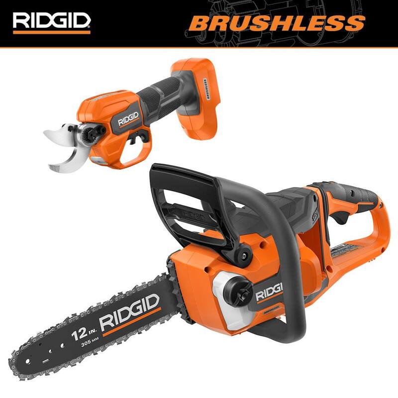 Motosierra inalámbrica RIDGID 18V sin escobillas de 12 pulgadas y podador inalámbrico sin escobillas (solo la herramienta) - R01101B-PNR