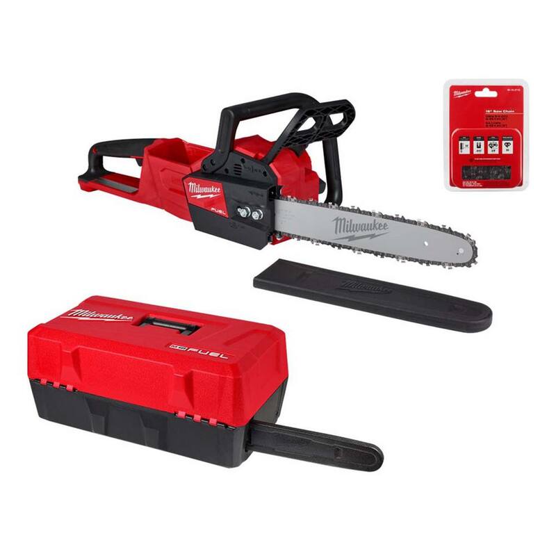 Motosierra inalámbrica sin escobillas Milwaukee M18 FUEL de 16 pulgadas con batería de litio de 18 voltios (solo herramienta) con estuche de motosierra y cadena de 16 pulgadas - 2727-20-49-16-2747-49-16-2715.