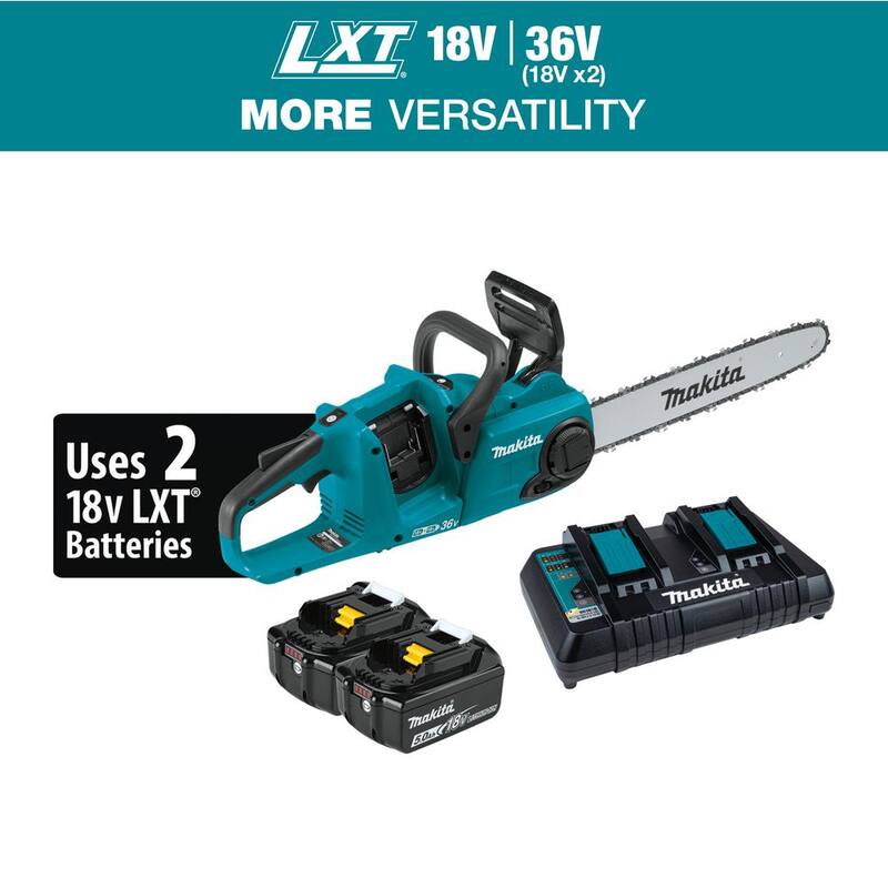 Makita LXT 16 en. 18V X2 (36V) Kit de sierra de cadena con batería de iones de litio sin escobillas (5.0Ah) - XCU04PT