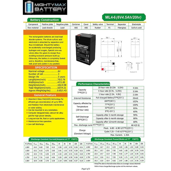 Mighty Max Battery 6V 4.5AH SLA Replacement Battery for Astralite EU-FL - MAX3961837