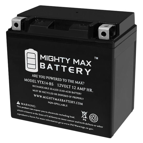 Mighty Max Battery YTX14-BS Battery Replacement for Honda Pioneer 1000 16-18 - YTX14-BS445