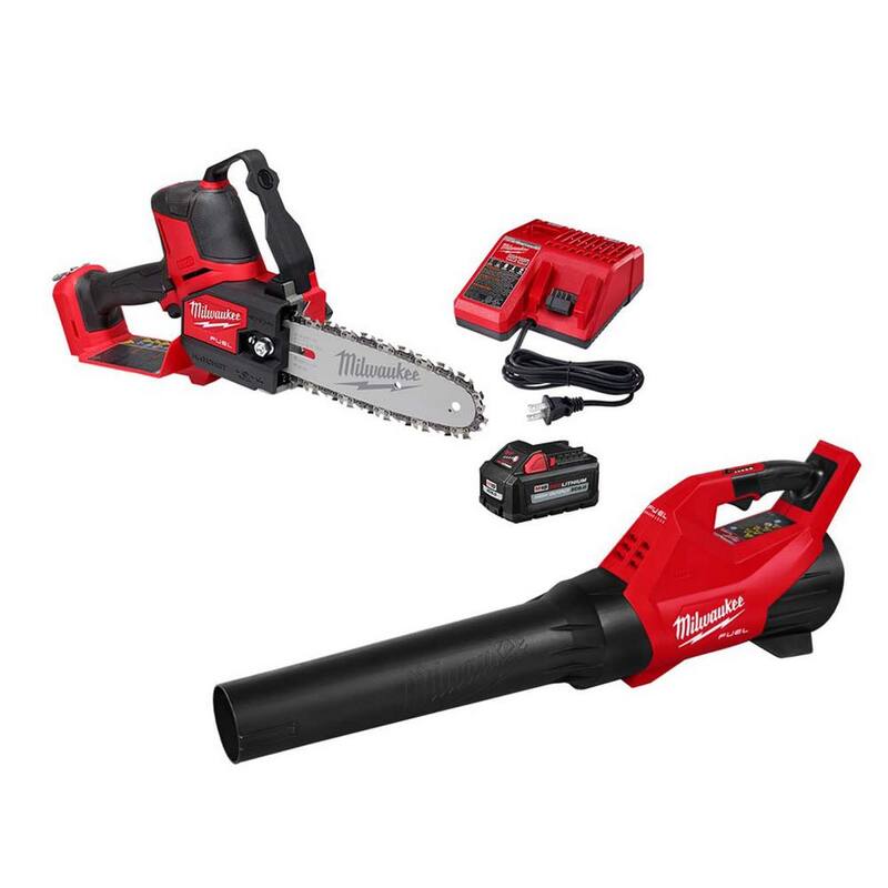 Kit de sierra de poda sin escobillas Milwaukee M18 FUEL de 8 pulgadas, 18 voltios, con batería de iones de litio, con soplador M18 FUEL, batería de 6.0 Ah y cargador - 3004-21P-3017-20