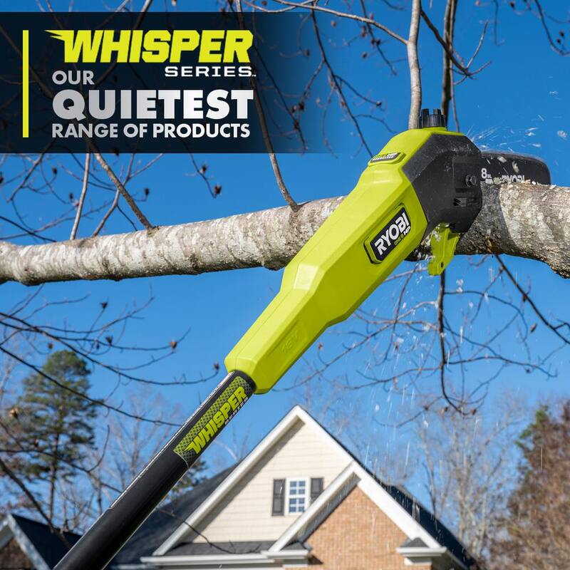 RYOBI ONE+ HP 18V Motosierra inalámbrica de 10 pulgadas y Sierra de poste Whisper Series de 8 pulgadas con batería de 4.0 Ah y cargador - P2520-PS