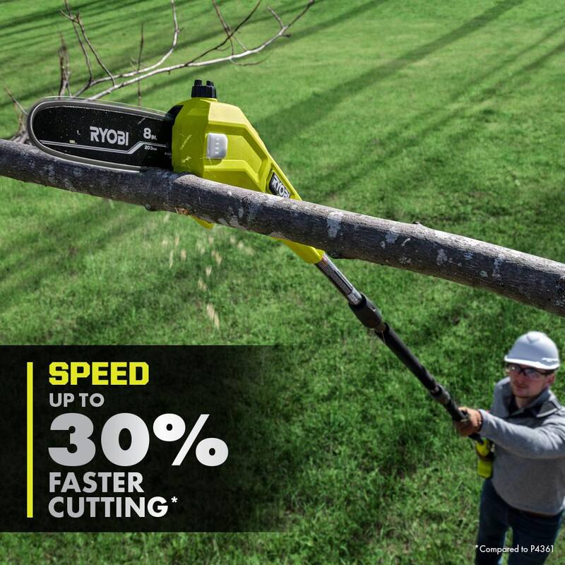 RYOBI ONE+ HP 18V Motosierra inalámbrica de 10 pulgadas y Sierra de poste Whisper Series de 8 pulgadas con batería de 4.0 Ah y cargador - P2520-PS