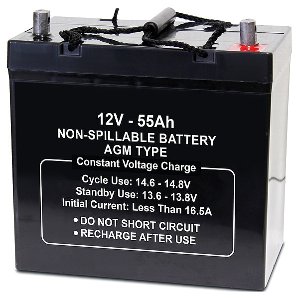 Zoro Select Battery, Sealed Lead Acid, 12V, 55Ah, Bolt - 2UKL5