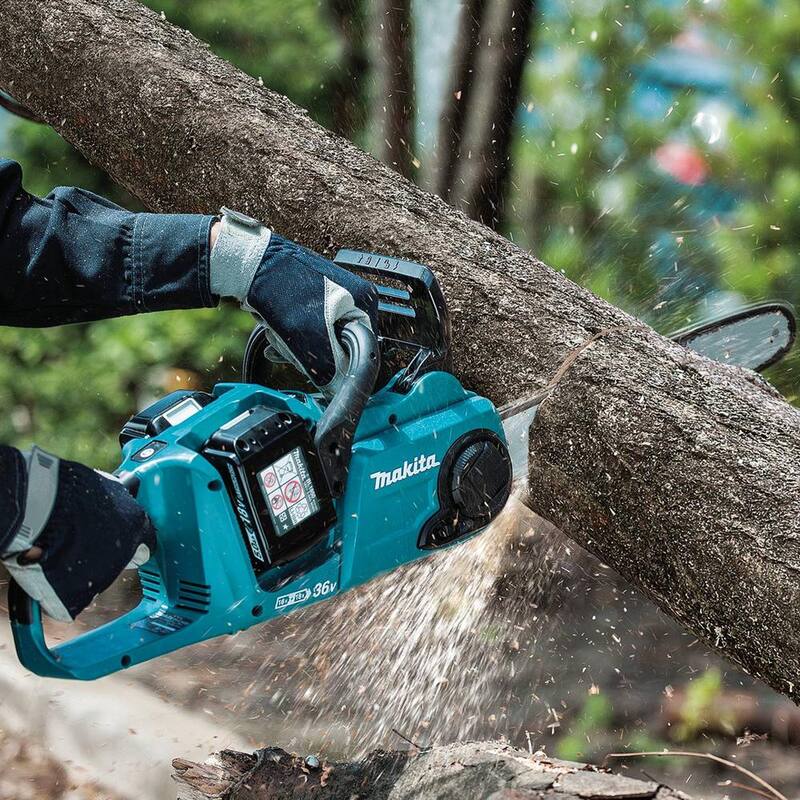 Siomply Cambio de Batería de Sierra de Cadena con Mango Trasero sin Escobillas de Iones de Litio de 18V X2 (36V) de 14 pulgadas LXT de Makita con (2) Baterías 5.0Ah, Cargador - XCU03PT